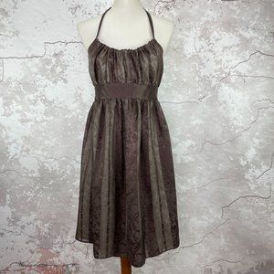 Helen Wang Brown Silk Halter Cocktail Dress 8 NWT